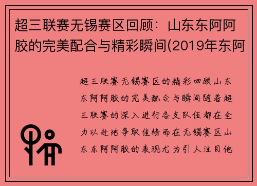 超三联赛无锡赛区回顾：山东东阿阿胶的完美配合与精彩瞬间(2019年东阿阿胶事件)